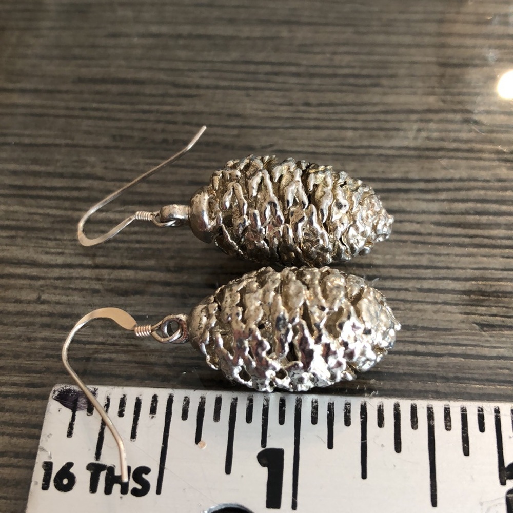 Vintage Silver Plated Tiny Pinecone Earrings - image 6